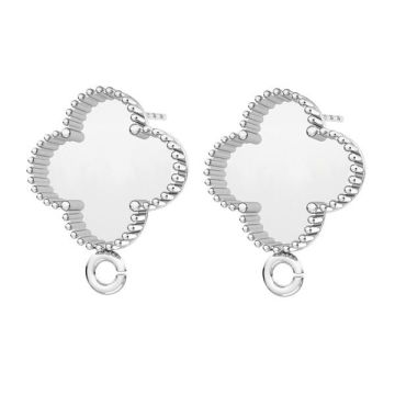 Earstuds flower, clover sterling silver, ODL-00518 KLS 12,1x16,5 mm