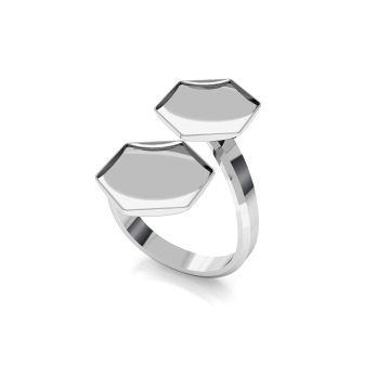 Universal double ring for Hexagon*sterling silver 925*PT - Platinum Plated