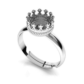 Round ring for resin - crown*sterling silver 925*PT - Platinum Plated