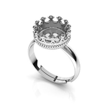 Round ring for resin - crown*sterling silver 925*RH - White Rhodium Plated