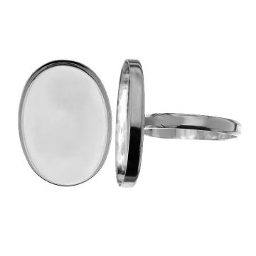 Ring - oval resin base, sterling silver 925, RING FMG 18x25 mm 2XL (22,23,24)*RH - White Rhodium Plated