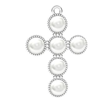 Cross pendant with 6 mm white Gavbari pearls*sterling silver