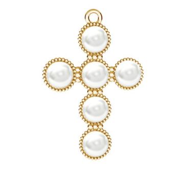 Cross pendant with 6 mm white Gavbari pearls*sterling silver*18K - Light Yellow Gold Plated - 0,4 µm