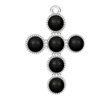 Cross pendant with 6 mm black Swarovski pearls*sterling silver