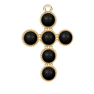 Cross pendant with 6 mm black Swarovski pearls*sterling silver*24K - Gold Plated - 0,4 µm