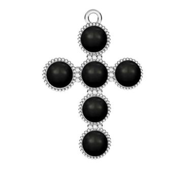 Cross pendant with 6 mm black Swarovski pearls*sterling silver*PT - Platinum Plated