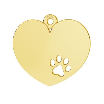 Heart with dog paw pendant with engraving*sterling silver 925*24K - Gold Plated - 0,4 µm