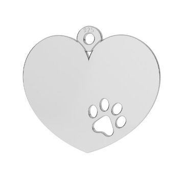 Heart with dog paw pendant with engraving*sterling silver 925*RH - White Rhodium Plated