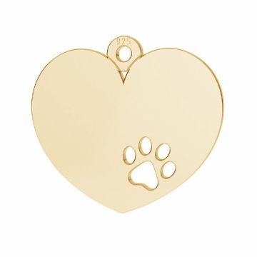 Heart with dog paw pendant with engraving*sterling silver 925*18K - Light Yellow Gold Plated - 0,4 µm