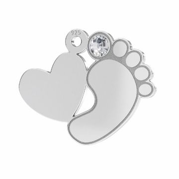 Baby foot heart pendant with Swarovski crystal*sterling silver 925*RH - White Rhodium Plated