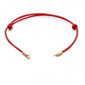 Base per bracciale in cordino rosso, argento sterling 925, BRACCIALE CON CORDA J 23 13,5-24,50 cm*18K - Placcato oro giallo chiaro - 0,4 µm