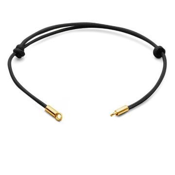 Base per bracciale in corda nera, argento sterling 925, BRACCIALE CON CORDA J 24 13,5-24,50 cm*24K - Placcato oro - 0,4 µm