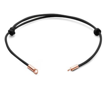 Base per bracciale in cordino nero, argento sterling 925, BRACCIALE CON CORDA J 24 13,5-24,50 cm*18K - Placcato oro rosa - 0,4 µm