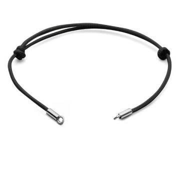 Base per bracciale in cordino nero, argento 925, BRACCIALE CON CORDA J 24 13,5-24,50 cm*RH - Rodiato bianco