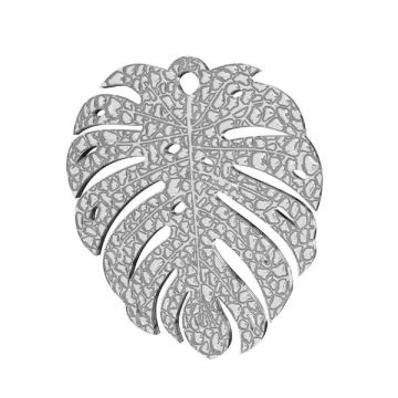 Monstera leaf pendant, sterling silver 925, LKM-2761 0,50 19,4x21,8 mm*RH - White Rhodium Plated