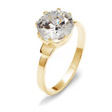 Ring with round zircon*sterling silver 925*18K - Light Yellow Gold Plated - 0,4 µm