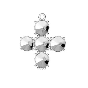 Cross pendant base for Swarovski Rivoli 6 mm*sterling silver 925*RH - White Rhodium Plated