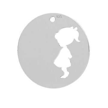 Child, girl, round pendant, LK-1291 - 0,50 - INDIVIDUAL PACK*RH - White Rhodium Plated