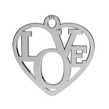 Heart pendant - LOVE, sterling silver 925, LK-2677 - 0,50 15,5x16 mm*RH - White Rhodium Plated