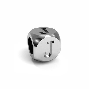 Pendentif - cube avec lettre J*argent 925*RH - Plaque avec Rhodium Blanc