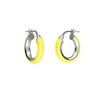 Aros redondos con cierre en esmalte amarillo claro, plata de ley 925, KL-410 SM 3,8x10,8 mm col. 07*RH - Blanco rodiado