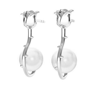 Pendientes rosa con perlas Gavbari blancas, plata de ley 925, KLS ODL-00192 15,5x24 mm ver.2