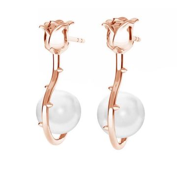 Pendientes rosa con perlas Gavbari blancas, plata de ley 925, KLS ODL-00192 15,5x24 mm ver.2*18K - Rose Gold Plated - 0,4 µm