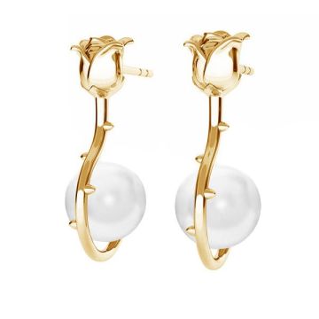 Pendientes rosa con perlas Gavbari blancas, plata de ley 925, KLS ODL-00192 15,5x24 mm ver.2*18K - Chapado en Oro Amarillo Claro - 0,4 µm