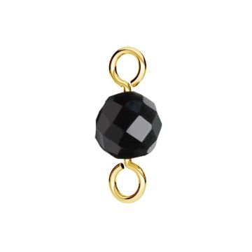 Pendant connector with natural black stone 6mm, silver 925, EL 44 6x13 mm*24K - Gold Plated - 0,4 µm