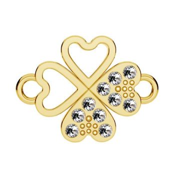 Clover pendant conncetor with GAVBARI crystals, sterling silver 925, CON 2 ODL-01074 ver.2 13x17 mm*24K - Gold Plated - 0,4 µm