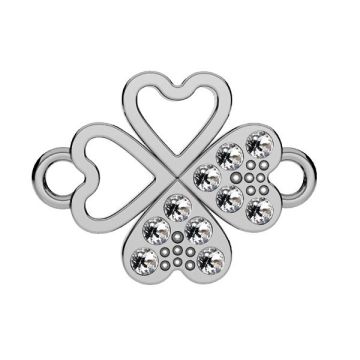 Clover pendant conncetor with GAVBARI crystals, sterling silver 925, CON 2 ODL-01074 ver.2 13x17 mm*PT - Platinum Plated