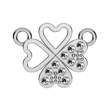 Clover pendant connector with GAVBARI crystals, sterling silver 925, CON 2 ODL-01075 ver.2 13x17 mm*PT - Platinum Plated