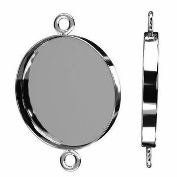 Round silver cabochon pendant connector, sterling silver 925, CON 2 FMG-R 3x20 mm*RH - White Rhodium Plated