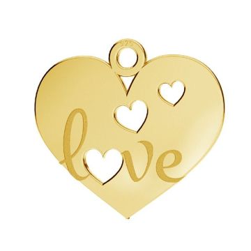 Ciondolo cuore - AMORE, argento sterling 925, LKM-3172 - 0,50 14,8x16 mm*24K - Placcato oro - 0,4 µm