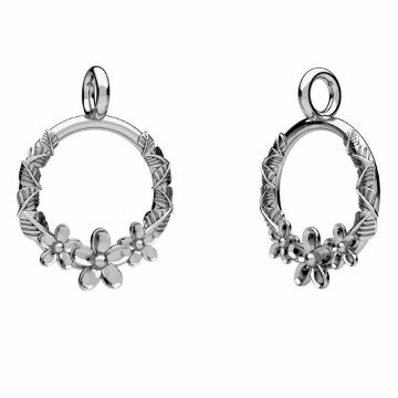 Ciondolo rotondo, fiore, argento sterling, ODL-01183 13x17 mm*RH - Rodiato bianco