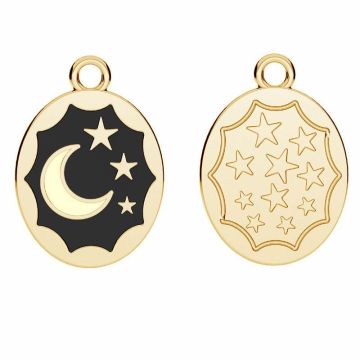 Ciondolo rotondo con resina luminosa - luna, stella*argento sterling*18K - Placcato oro giallo chiaro - 0,4 µm