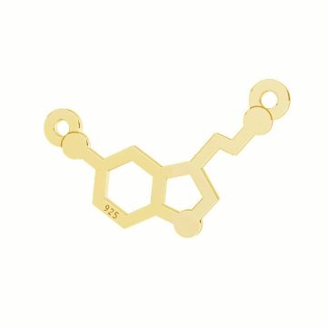 Serotonin chemical formula connector pendant, sterling silver 925, LKM-3247 11,1x17,9 mm*24K - Gold Plated - 0,4 µm