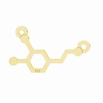 Dopamine chemical formula pendant connector, silver 925, LKM-3248 - 05 14,2x18,6 mm*24K - Gold Plated - 0,4 µm