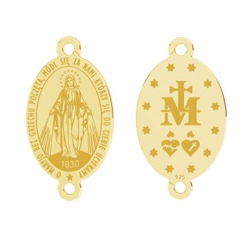 Our Lady medalion connector, sterling silver 925, LKM-3274 - 0,50 11x19,7 mm*24K - Gold Plated - 0,4 µm