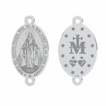 Our Lady medalion connector, sterling silver 925, LKM-3274 - 0,50 11x19,7 mm*PT - Platinum Plated