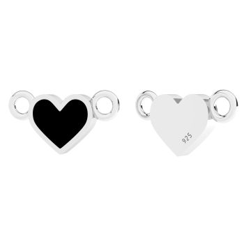 Heart pendant connector, black resin*sterling silver