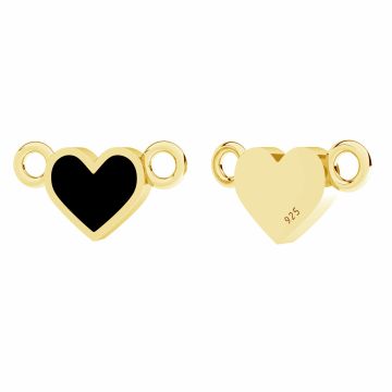 Heart pendant connector, black resin*sterling silver*24K - Gold Plated - 0,4 µm