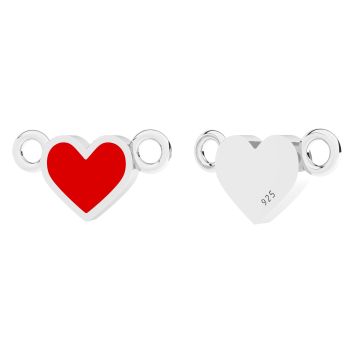 Heart pendant connector, red resin*sterling silver