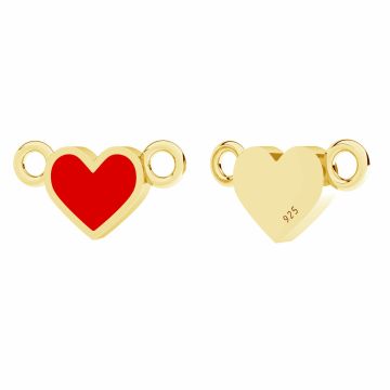 Heart pendant connector, red resin*sterling silver*24K - Gold Plated - 0,4 µm