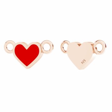 Heart pendant connector, red resin*sterling silver*18K - Rose Gold Plated - 0,4 µm